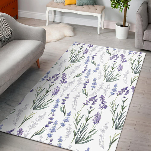 Hand Painting Watercolor Lavender Area Rug