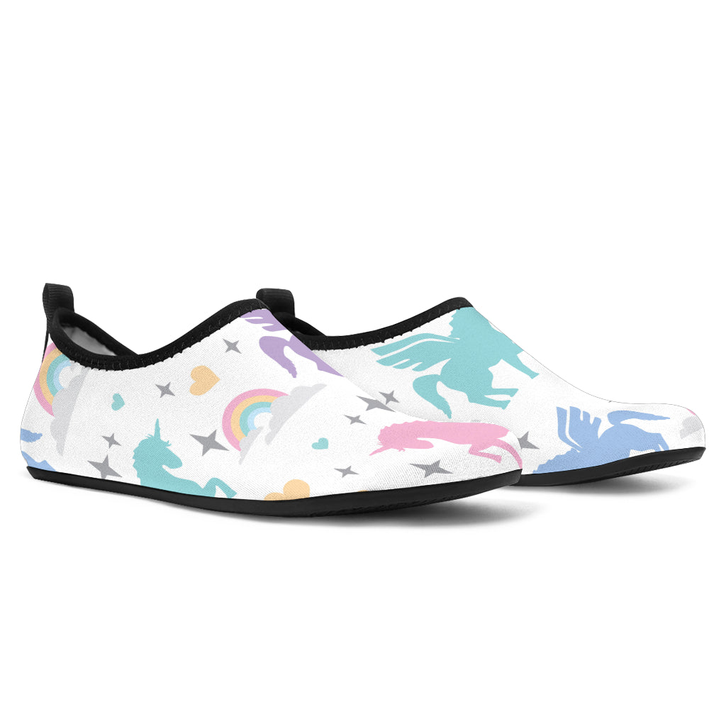 Colorful Unicorn Rainbow Heart Pattern Aqua Shoes