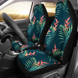 Heliconia Flowers, Palm And Monstera Leaves On Black Background Pattern Universal Fit Car Seat Covers