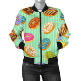 Colorful Donut Pattern Green Background Women'S Bomber Jacket