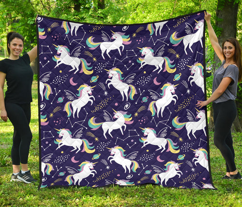 Hand Drawn Cute Unicorn Star Planet Premium Quilt
