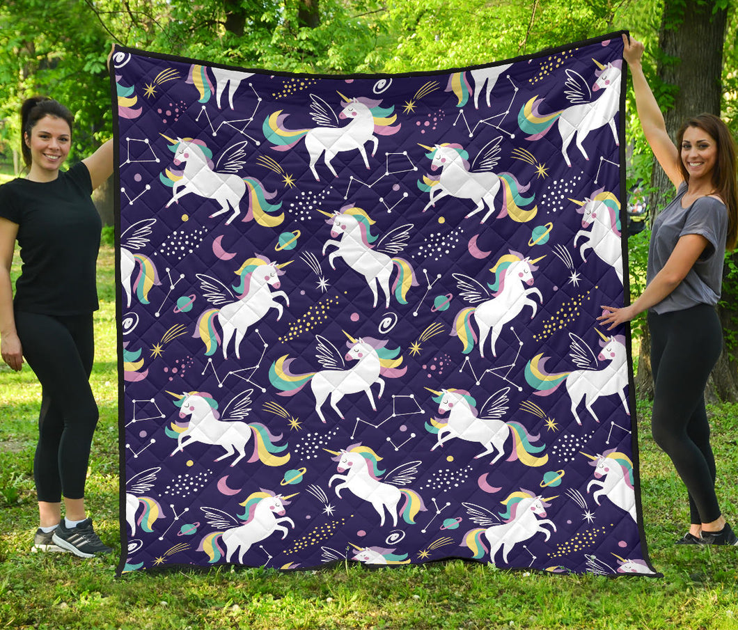 Hand Drawn Cute Unicorn Star Planet Premium Quilt
