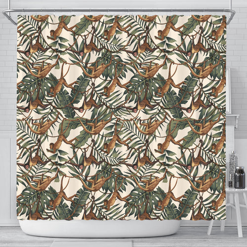 Monkey Tropical Leaves Background Shower Curtain Fulfilled In US