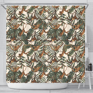 Monkey Tropical Leaves Background Shower Curtain Fulfilled In US