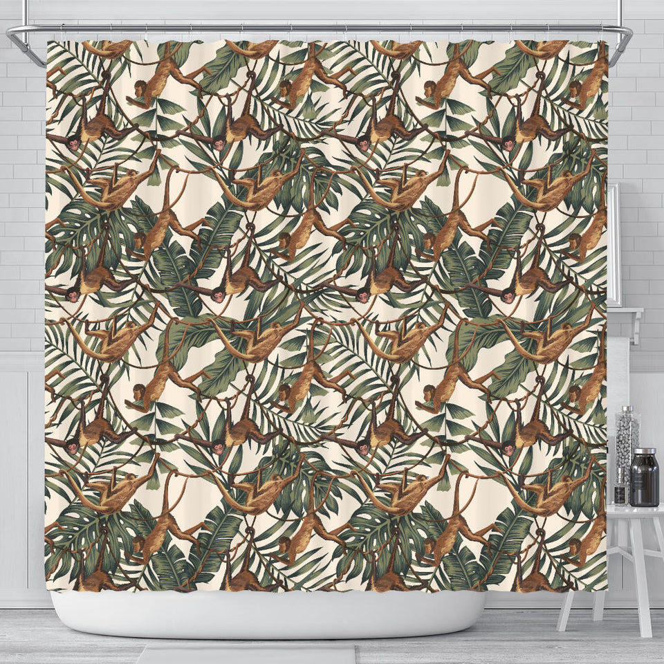 Monkey Tropical Leaves Background Shower Curtain Fulfilled In US