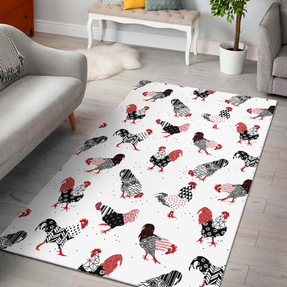 Cool Rooster Chicken Cock Floral Ornament Background Area Rug