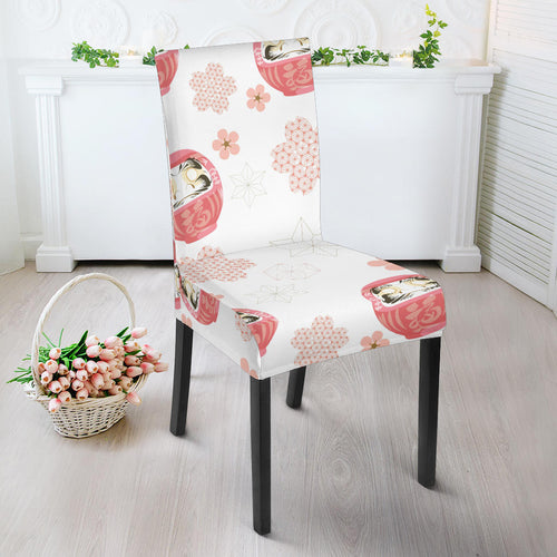 Daruma Japanese Wooden Doll Cherry Blossom Flower Pattern Dining Chair Slipcover