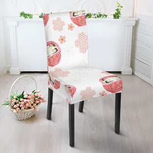 Daruma Japanese Wooden Doll Cherry Blossom Flower Pattern Dining Chair Slipcover
