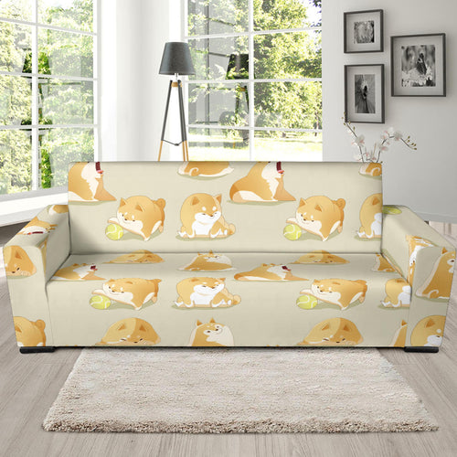 Cute Fat Shiba Inu Dog Pattern Sofa Slipcover