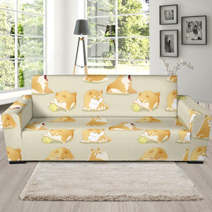 Cute Fat Shiba Inu Dog Pattern Sofa Slipcover