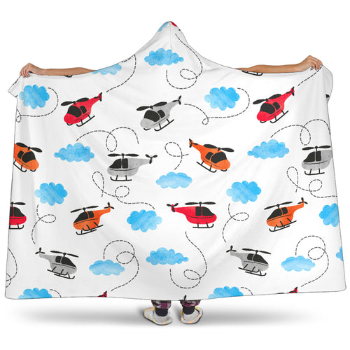 Watercolor Helicopter Cloud Pattern Hooded Blanket
