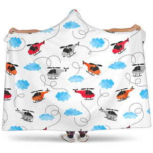 Watercolor Helicopter Cloud Pattern Hooded Blanket