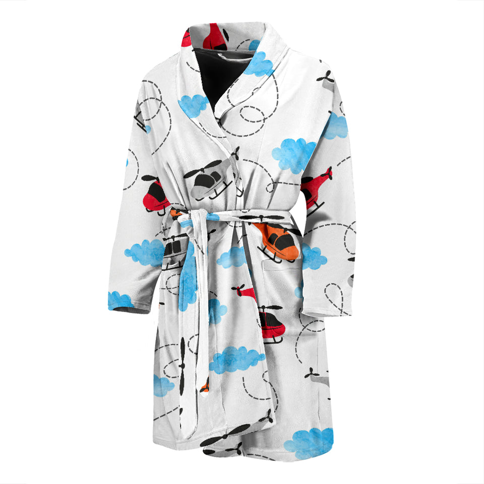 Watercolor Helicopter Cloud Pattern Men'S Bathrobe