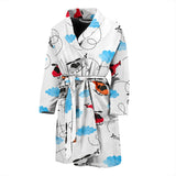 Watercolor Helicopter Cloud Pattern Men'S Bathrobe