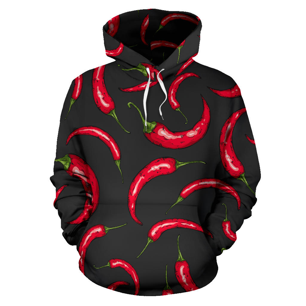 Chili Peppers Pattern Black Background Men Women Pullover Hoodie