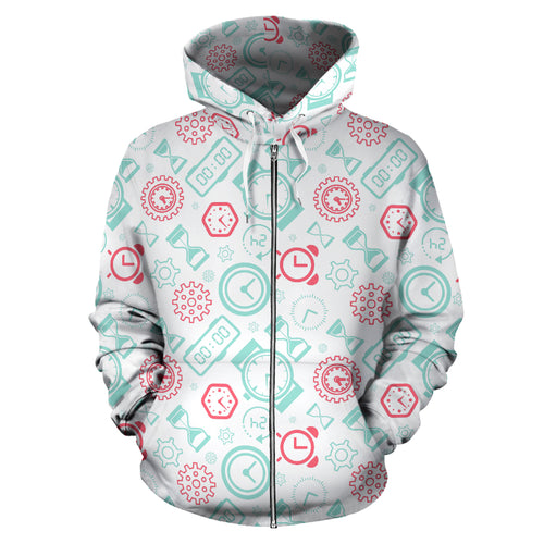 Clock Time Pattern Blackground Zip Up Hoodie