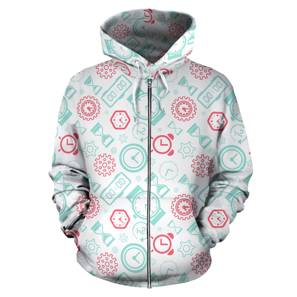 Clock Time Pattern Blackground Zip Up Hoodie
