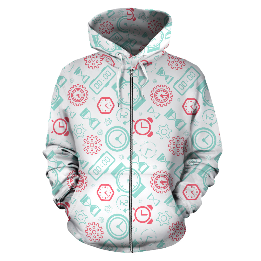 Clock Time Pattern Blackground Zip Up Hoodie
