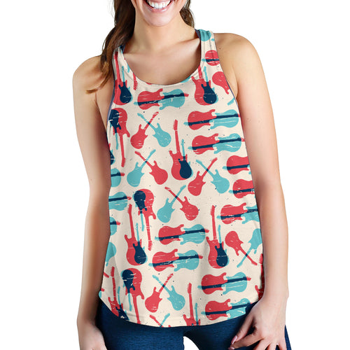 Red Blue guitar pattern Women Racerback Tank Top