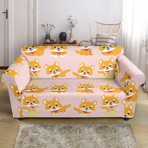 Cute Shiba Inu Dog Pattern  Loveseat Couch Slipcover