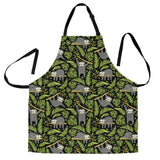 Cute Sloths Tropical Palm Leaves Black Background Adjustable Apron