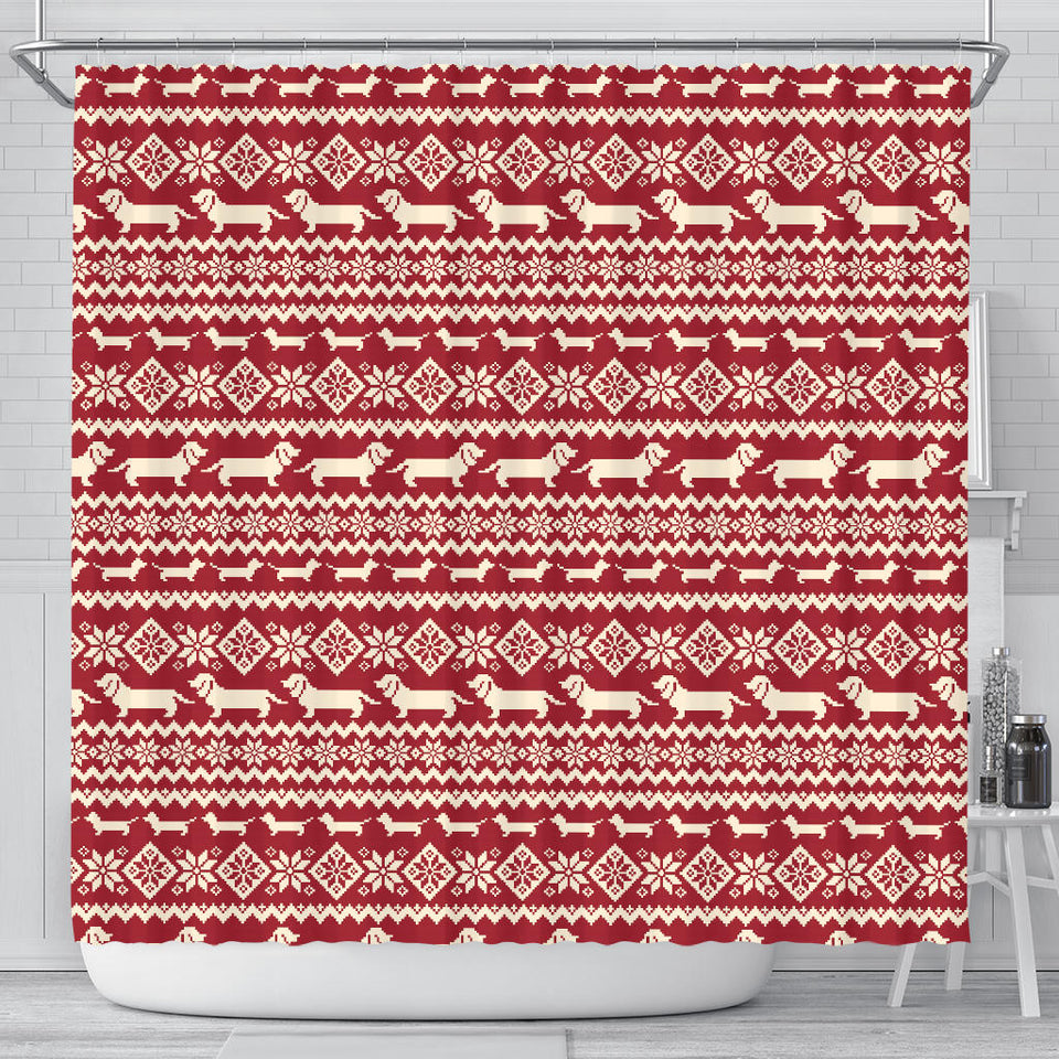 Dachshund Nordic Pattern Shower Curtain Fulfilled In US