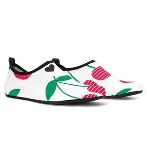 Cherry Pattern White Background Aqua Shoes