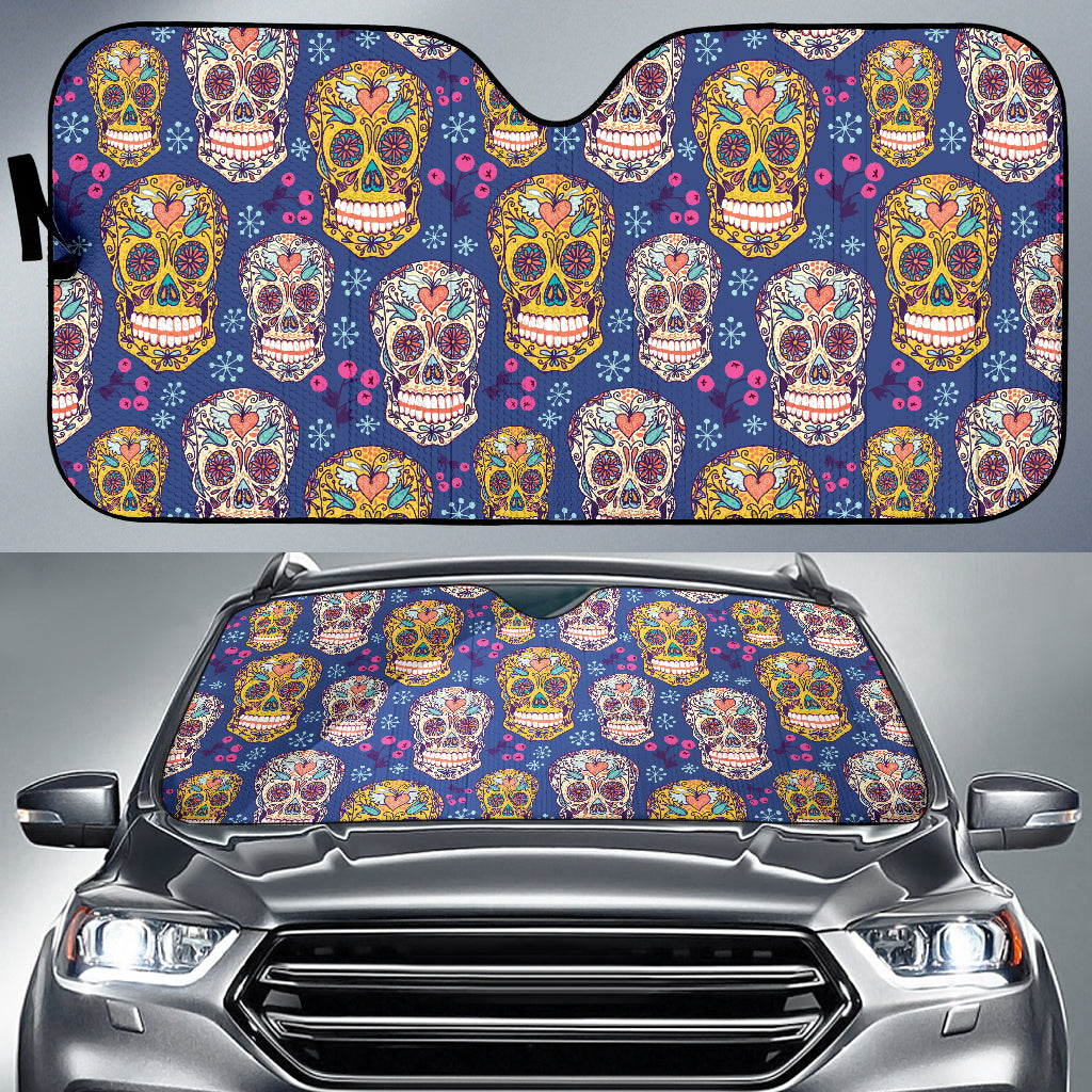 Sugar Skull Flower Pattern Car Sun Shade