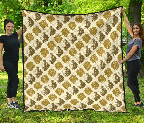Lion Pattern Print Design 02 Premium Quilt