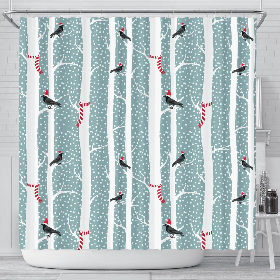 Crows Christmas Hat Scarf Shower Curtain Fulfilled In US