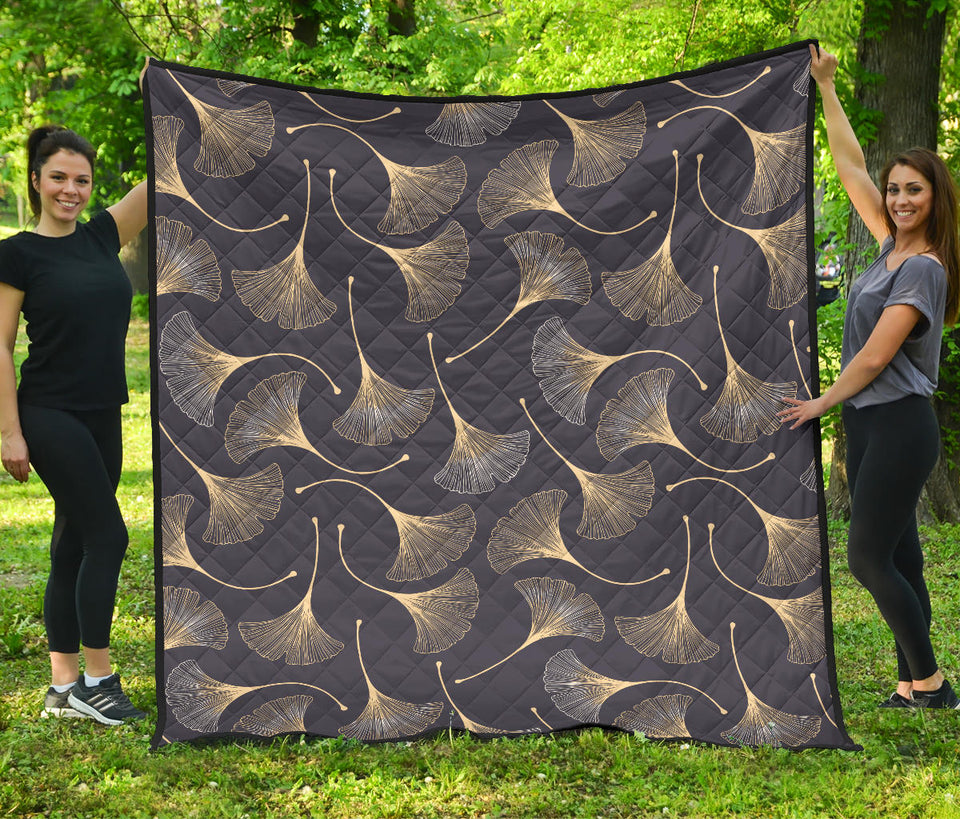 Gold Ginkgo Leaves Premium Quilt