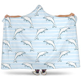 Dolphin Blue Striped Background Hooded Blanket