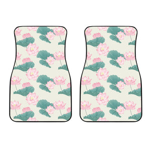 Pink Lotus Waterlily Leaves Pattern Front Car Mats
