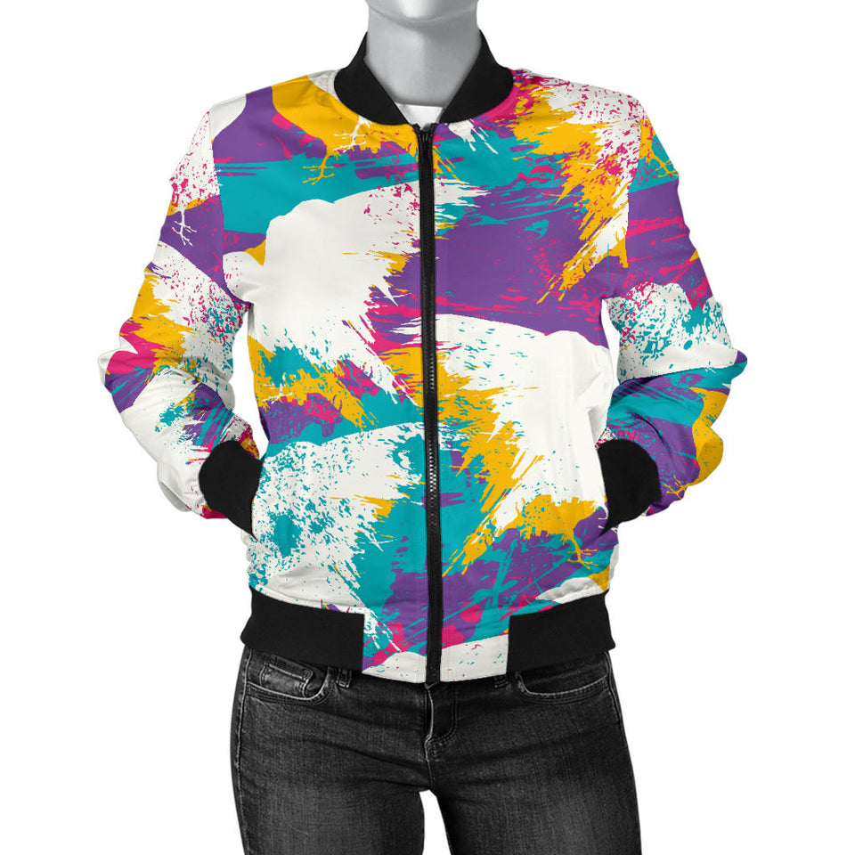 Colorful Crow Illustration Pattern Women'S Bomber Jacket