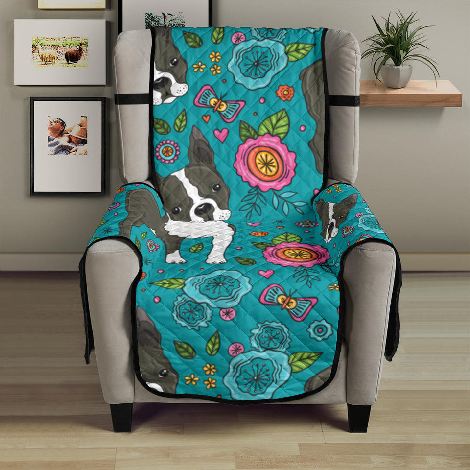 Boston terrier beautiful flower pattern Chair Cover Protector