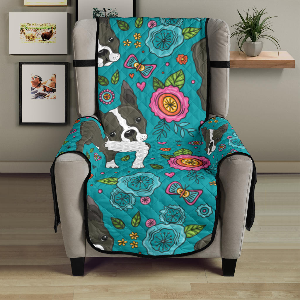 Boston terrier beautiful flower pattern Chair Cover Protector