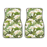 White Orchid Flower Tropical Leaves Pattern Front Car Mats
