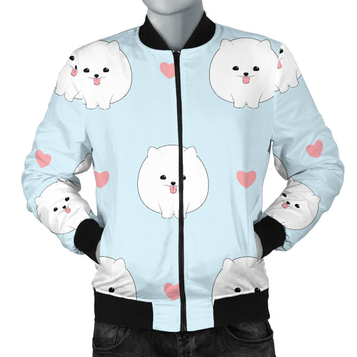 White Cute Pomeranian Pattern Men'S Bomber Jacket