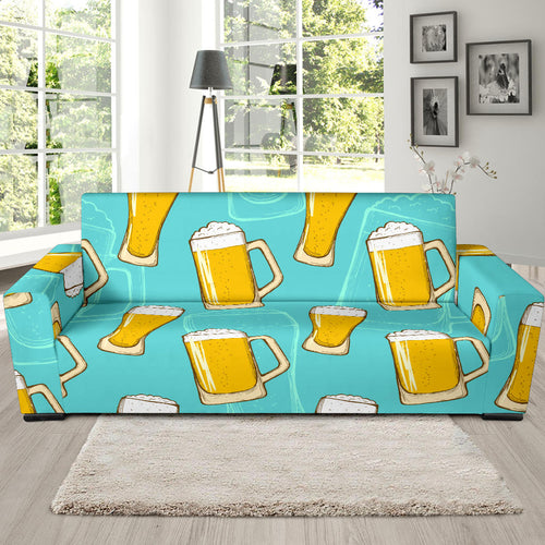 Beer Pattern Green Background Sofa Slipcover