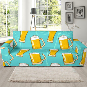 Beer Pattern Green Background Sofa Slipcover