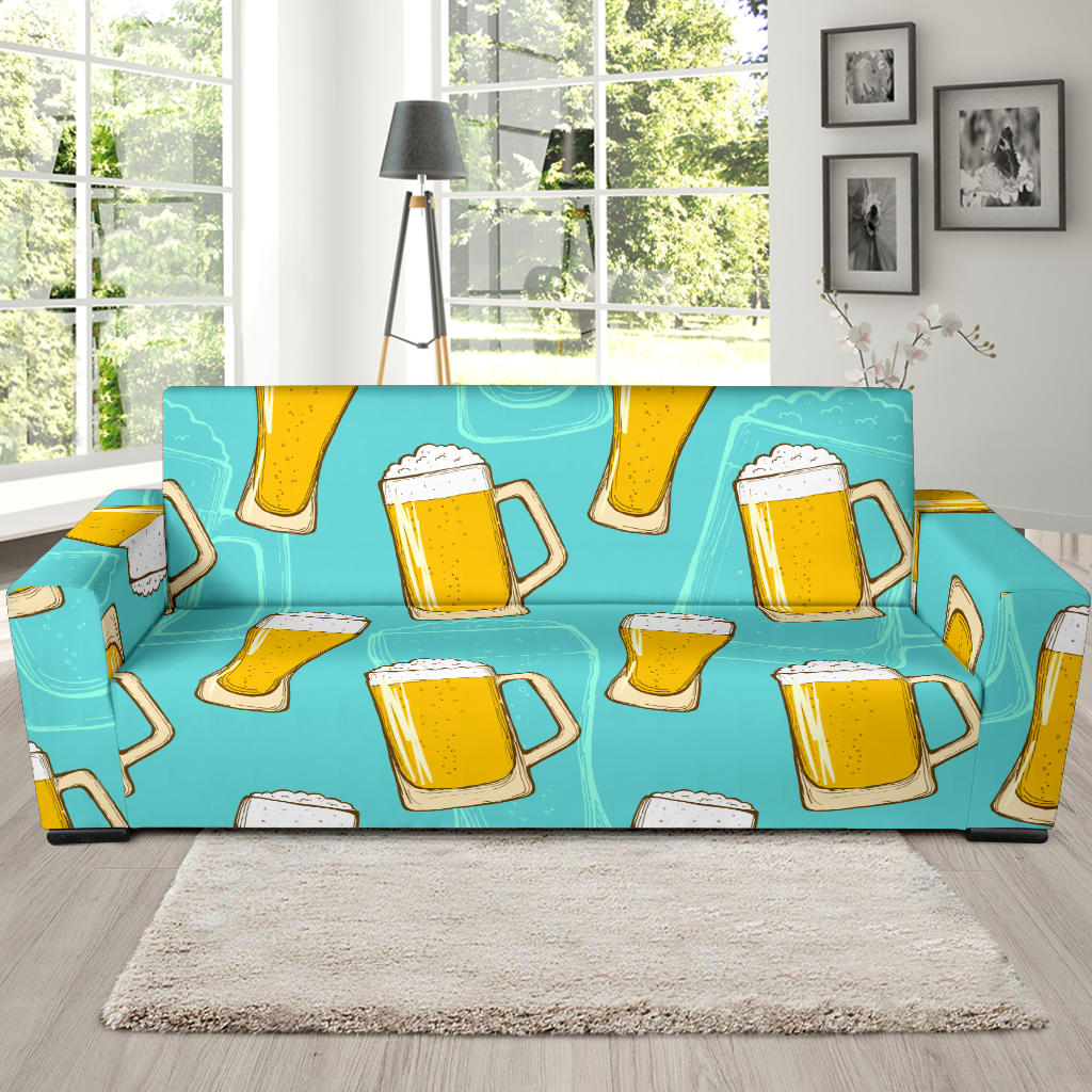 Beer Pattern Green Background Sofa Slipcover