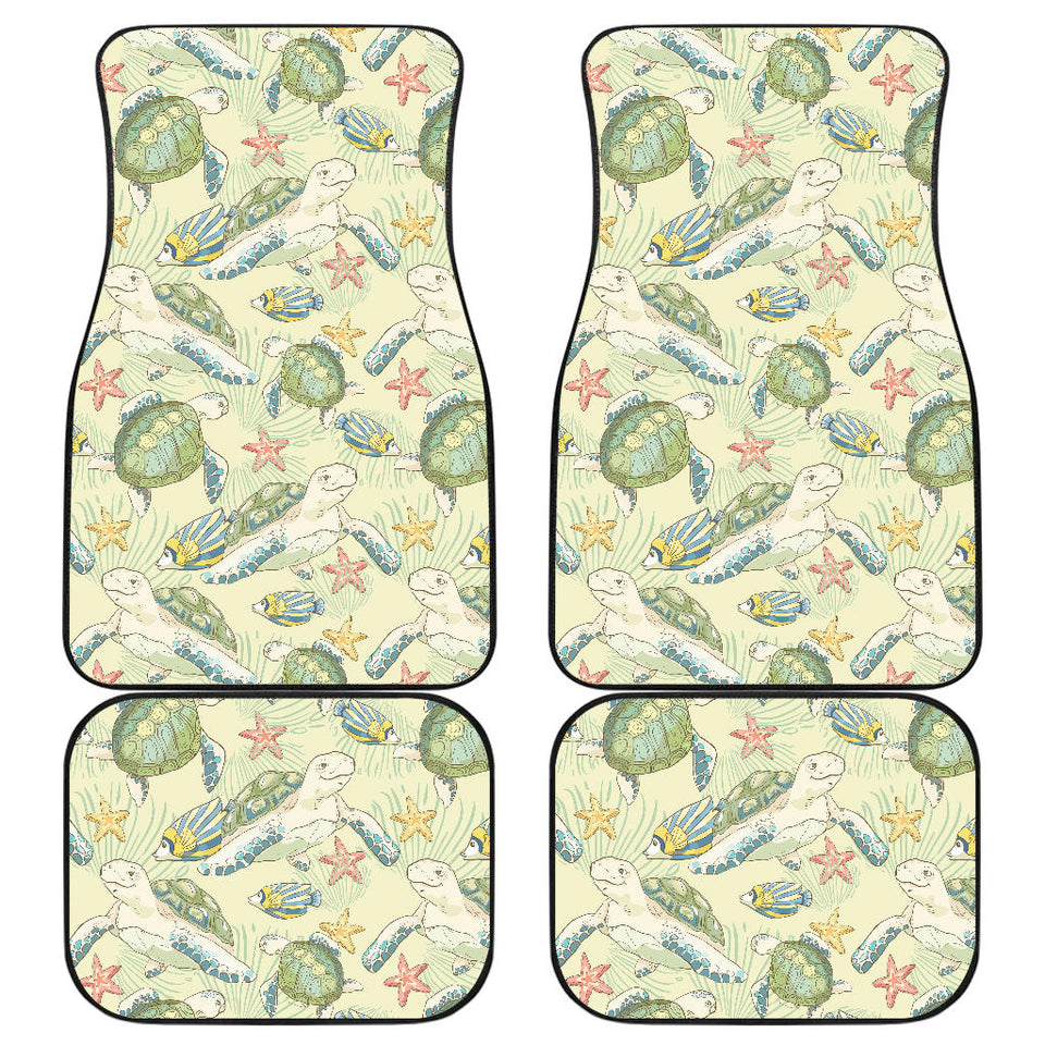 Hand Drawn Sea Turtle Fish Pattern Front And Back Car Mats