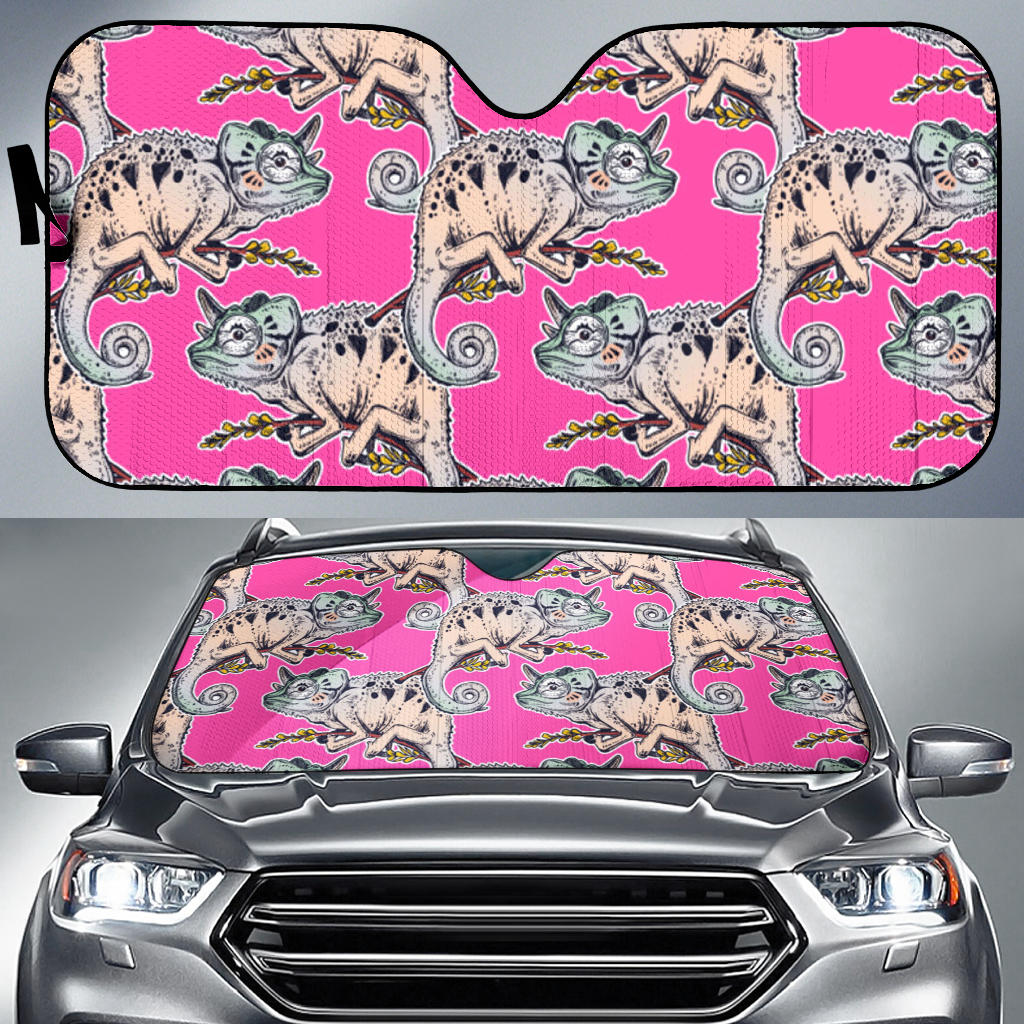 Chameleon Lizard Pattern Pink Background Car Sun Shade
