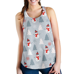 Snowman christmas  tree snow gray background Women Racerback Tank Top