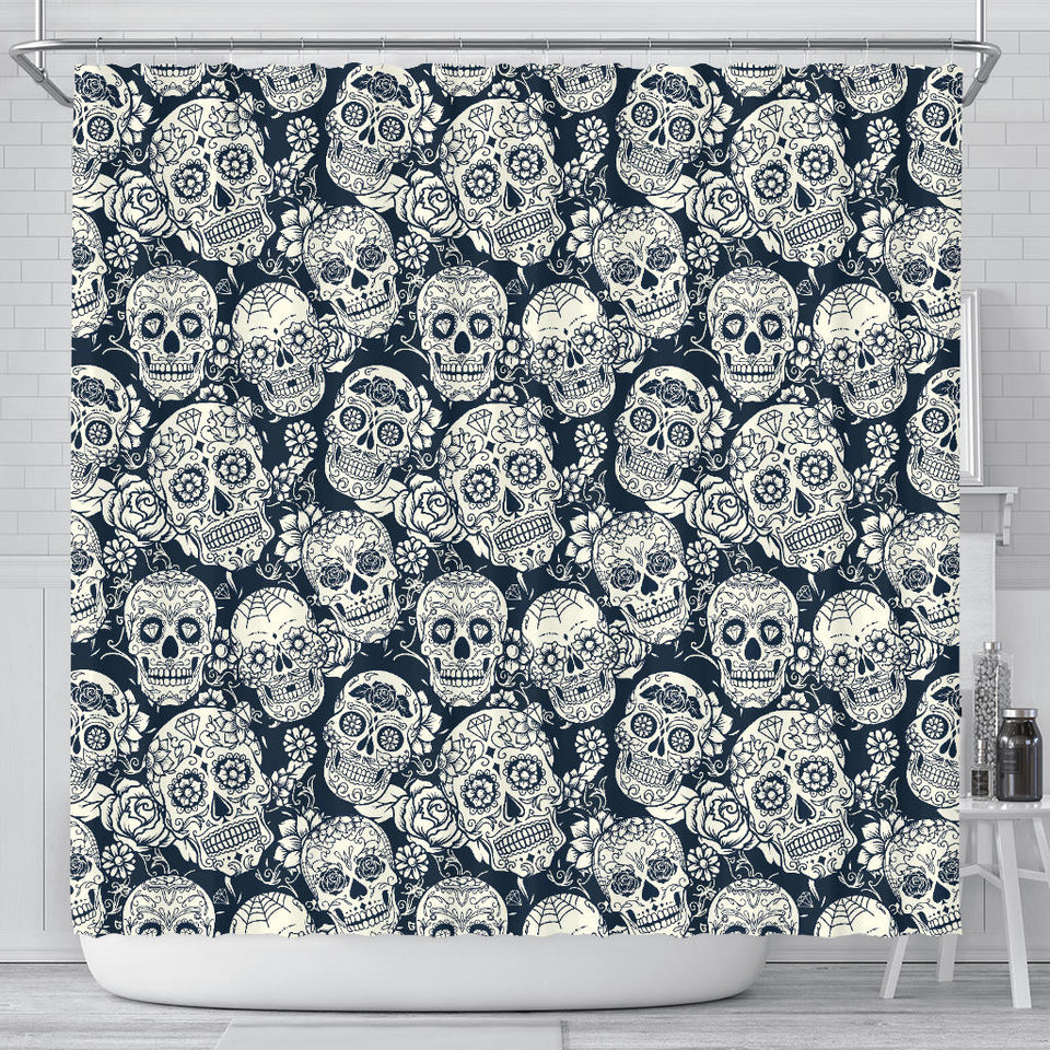 Sugar Skull Black White Pattern Shower Curtain Fulfilled In US