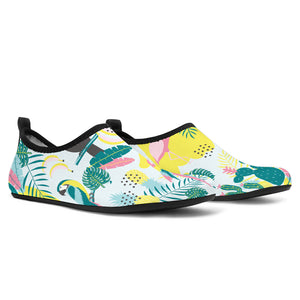 Cute Parrot Toucan Flamingo Cactus Exotic Leaves Pattern Aqua Shoes