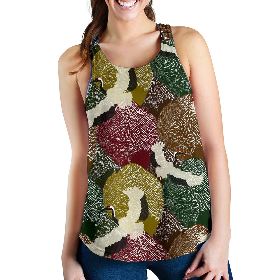 Japanese cranes flying forest dot pattern Women Racerback Tank Top