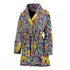 Cute Yellow Monkey Leaves Pattern Women'S Bathrobe