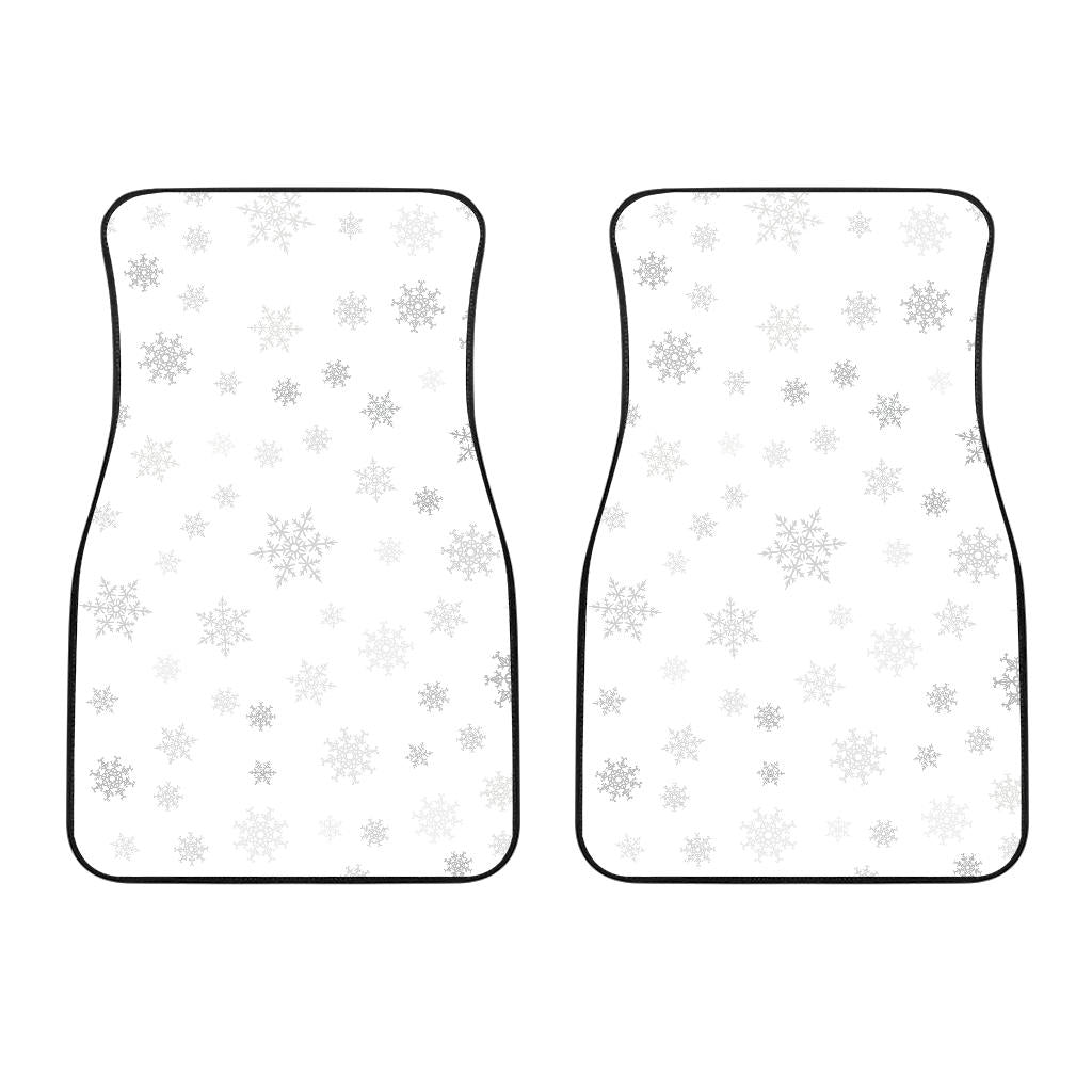 Snowflake Pattern White Background Front Car Mats