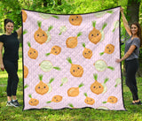 Cute Onions Smiling Faces Purple Background Premium Quilt
